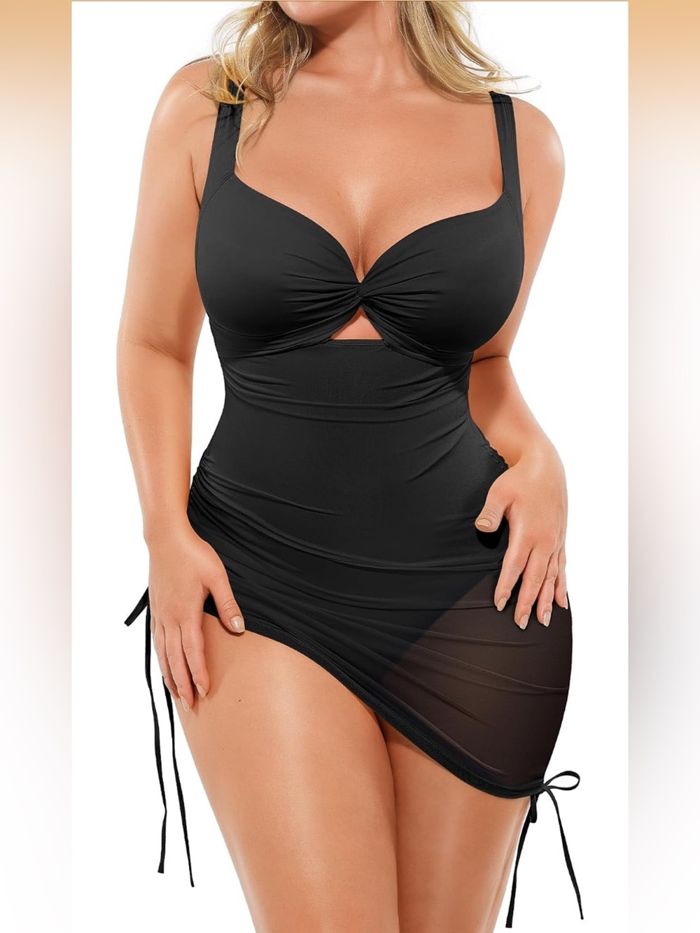 SHAPELLX Tummy Control One Piece Swimsuit Mesh Wrap Swim Dress L. 2483/bb12-3